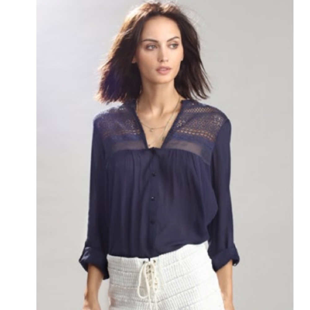 NWT Anthropologie Heartloom Peony Top Indigo Blouse